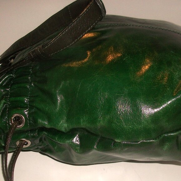 Vtg Nino Bossi Large Rectangular Green & Brown Leather Lined Shoulder Bag - Picture 11 of 14